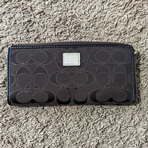 Coach Dark Brown Signature Zip Wallet